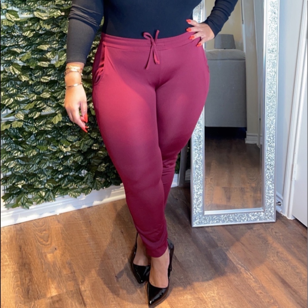 2 for $10‼️ Burgundy Plus size Polyester Drawstring Jogger Pants